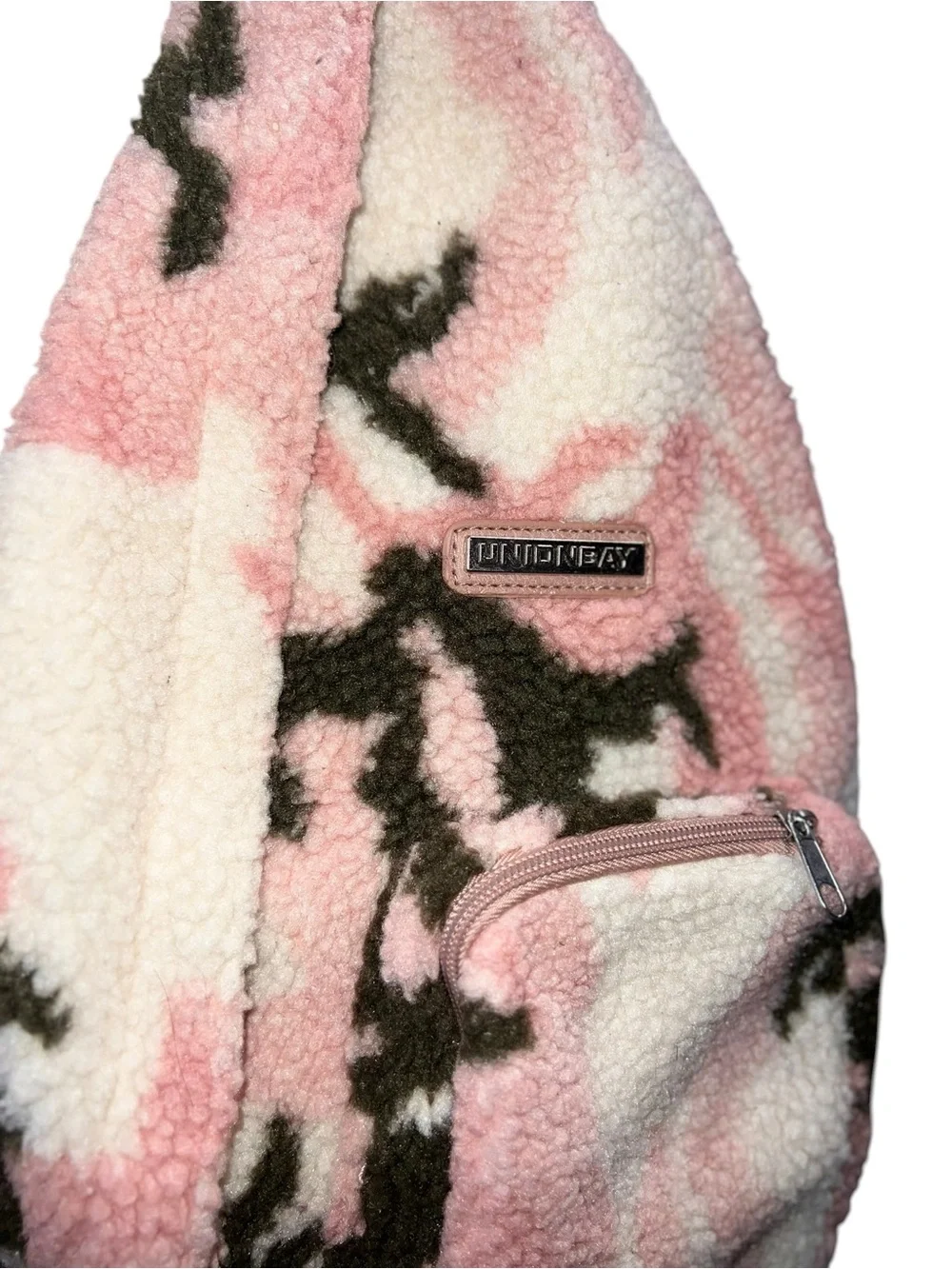 UNIONBAY Pink Camo Sherpa Sling Backpack Crossbody Fleece Bag